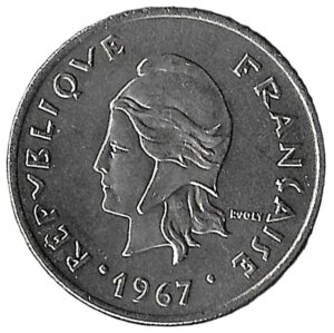 French Polynesia. 1967. 20 Francs. 10g. Nickel. XF. C535. RI.8