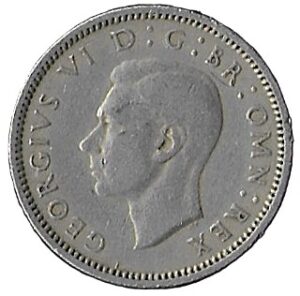 United Kingdom. 1947. 6 Pence - George VI 2nd coinage. 2.77g. Copper-Nickel. VF. C467. RI.4