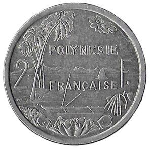 French Polynesia. 1989. 2 Francs with IEOM. 2.19g. Aluminium. Au. C473. RI.5