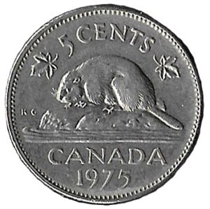 Canada. 1975. 5 Cents - Elizabeth II 2nd portrait. 4.56g. Nickel. XF. C468. RI.3