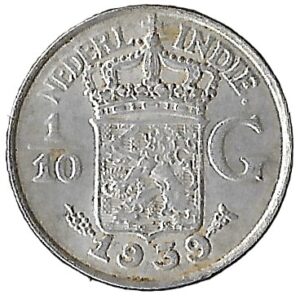 Netherlands East Indies. 1939. ⅒ Gulden. 1.26g. Silver (.720). XF. C471. RI.6