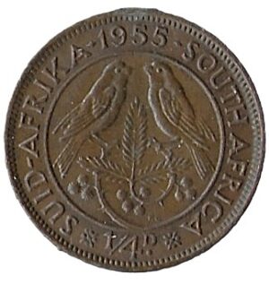 South Africa. 1955. ¼ Penny - Elizabeth II 1st portrait. 2.83g. Bronze. XF. C480. RI.6