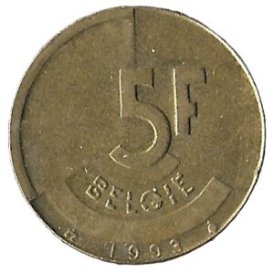 Belgium. 1993. 5 Francs - Baudouin I Dutch text. 5.49g. Copper-Aluminium. XF. C572. RI.3