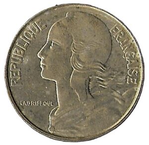 France. 1989. 20 Centimes. 4.04g. Copper-Aluminium-Nickel. Xf. C575. RI.2
