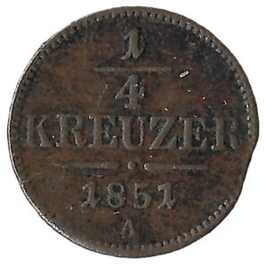 Austria. 1851. ¼ Kreuzer. 1.22g. Copper. F. C548. RI.19