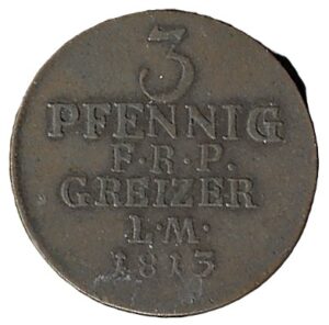Germany. Reuss-Greiz. 1813. 3 Pfennigs - Henry XIII. 4.61g. Copper. XF. C586. RI.59