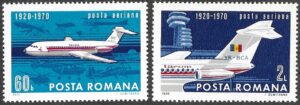 Romania. 1970 The 50th Anniversary of the Civil Air Transport in Romania. MNH. Mi 2840-2841