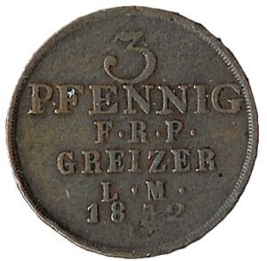 Germany. Reuss-Greiz. 1832. 3 Pfennigs - Henry XIX. 4.84g. Copper. VF. C588. RI.44