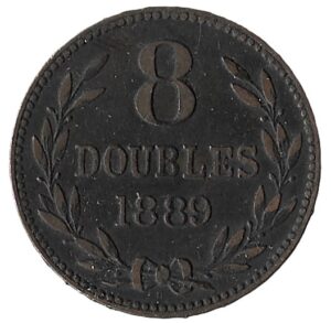Guernsey. 1889. 8 Doubles. 9.72g. Bronze. XF. C580. RI.7