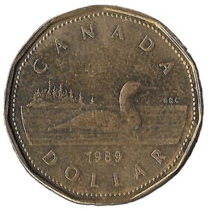 Canada. 1989. 1 Dollar - Elizabeth II 2nd portraits. 7g. Bronze Plated Nickel. Au. C601. RI.3