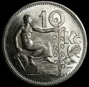 Czechoslovakia. 1932. 10 Korun. 10.02g. Silver .700. Au. C645. RI.10