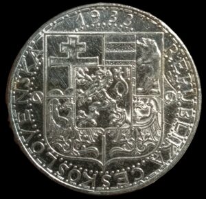 Czechoslovakia. 1933. 20 Korun. 12.06g. Silver .700. Au. C646. RI.11