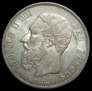 Belgium. 1871. 5 Francs - Léopold II small head. 24.96g. Silver .900. XF. C636. RI.5
