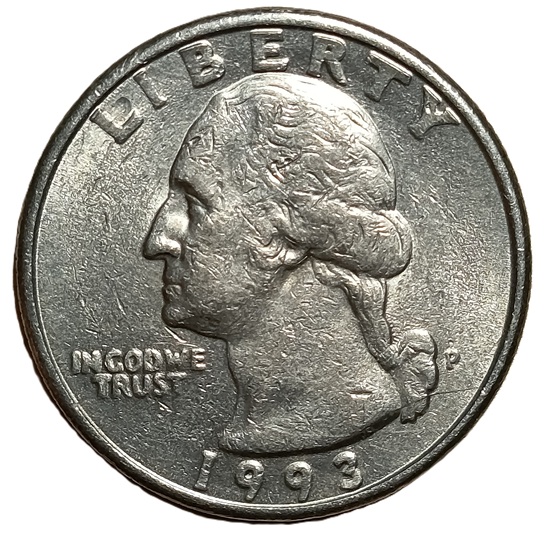 USA. 1993. ¼ Dollar "Washington Quarter". 5.69g. Copper-Nickel. AU. C635. RI.2