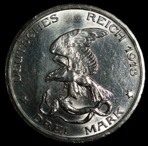 Germany. Prussia. 1913. 3 Mark - William II Declaration of war against Napoleon. 16.73g. Silver .900. Au. C657. RI.11