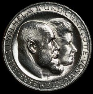 Germany. Wurttemberg. 1911. 3 Mark - William II Wedding Anniversary. 16.69g. Silver .900. Au. C659. RI.19