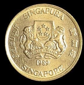 Singapore. 1989. 5 Cents ribbon upwards. 1.61g. Aluminium Bronze. Au. C677. RI.4