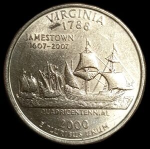 USA. 2000. ¼ Dollar "Washington Quarter" Virginia. 5.76g. Copper-Nickel. Au. C680. RI.3