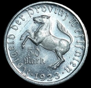 Germany. 1923. German Notgeld. Westphalia. 50 Mark - Westfalen Annette v. Droste-Hülshoff. 2.89g. Aluminium. Unc. C701. RI.45