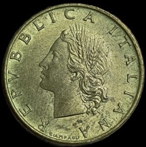 Italy. 1973. 20 Lire. 3.69g. Bronzital. XF. C714. RI.3