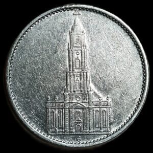 Germany. 1935. 5 Reichsmark Potsdam Garrison Church. G. 13.90g. Silver .900. Au. C698. RI.6