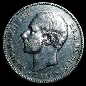 Spain. 1884. 5 Pesetas - Alfonso XII. 24.71g. Silver .900. XF. C715. RI.10