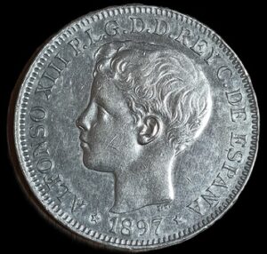 Philippines. 1897. 1 Peso - Alfonso XIII. 25.06g. Silver .900. Au. C729. RI.25