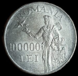 Romania. 1944. 100 000 Lei - Mihai I. 24.63g. Silver .700. VF. C717. RI.11