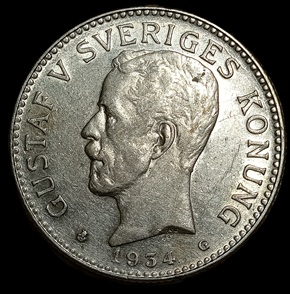 Sweden. 1934. 2 Kronor - Gustaf V. 15.02g. Silver .800. XF. C742. RI.12