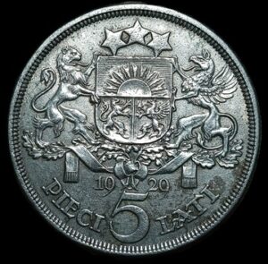 Latvia. 1929. 5 Lati. 25.09g. Silver .835. Au. C744. RI.8
