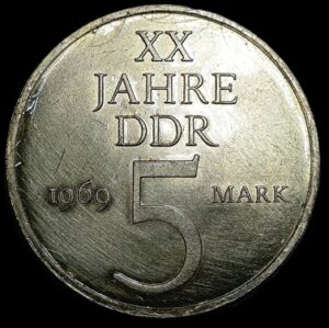 East Germany. 1969. 5 Mark - 20 Years of GDR Nickel Bronze. 10.05g. Nickel Brassc. Au. C748. RI.5