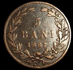 Romania. 1867. 5 Bani - Carol I. 4.83g. Copper. XF. C733. RI.12