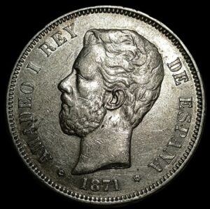 Spain. 1875. 5 Pesetas - Amadeo I. 25.06g. Silver .900. XF. C739. RI.9
