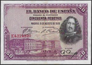 Spain. 1928. 50 Pesetas. E Series. XF. P75, B50. RI.9