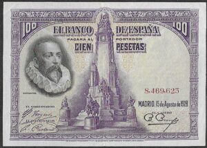 Spain. 1928. 100 Pesetass. Au. P76, B51. RI.11