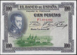 Spain. 1925. 100 Pesetass. Au. P69, B52. RI.9