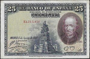 Spain. 1928. 25 Pesetas. E Series. VF. P74, B49. RI.9