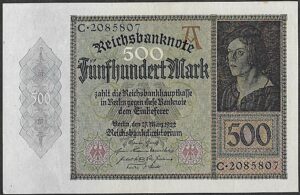Germany. 1922. 500 Mark Reichsbanknote. VF. P73, B57. RI.24
