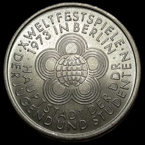 East Germany. 1973. 10 Mark 10th World Festival of Youth and Students. Copper-Nickel. 11.95g. Au. C750. RI.9