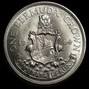 Bermuda. 1964. 1 Crown - Elizabeth II 1st portrait. Silver .500. 22.66g. Unc. C770. RI.9