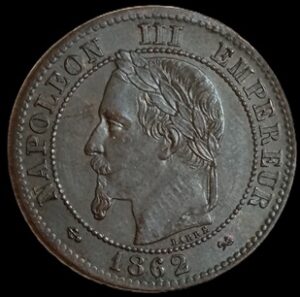 France. 1862. 2 Centimes - Napoleon III. 2.01g. Bronze. UNC. C795. RI.6