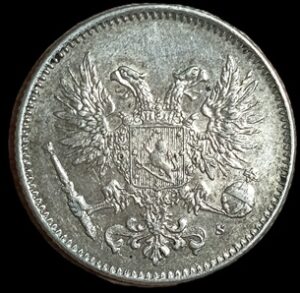 Finland. 1917. 50 Pennia Civil War Coinage; without crown. 2.58g. Silver .750. UNC. C797. RI.13
