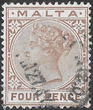 Malta. 1895. Queen Victoria. 4d. Brown. SG 27. Cancelled. S28