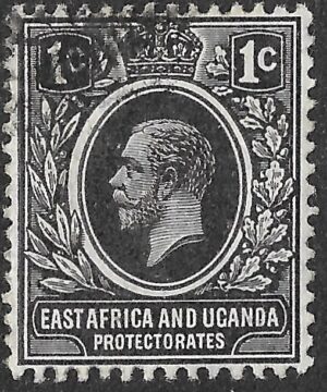 East Africa & Uganda Protectorates. 1912. King George V. 1c. Black. SG 44. Cancelled. S65