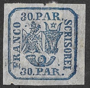 Romania. 1864. Principality of Romania - Plateprint. 30c. Blue. Mi 10 II x. MH. S76