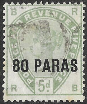 British Levant. 1885. 80 PARAS on Great Britain 5d green. SG 2. F–VF Used. No 14