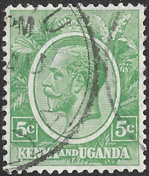 Kenya & Uganda Protectorates. 1927. King George V. 5c. Green. SG 78. Cancelled. S74