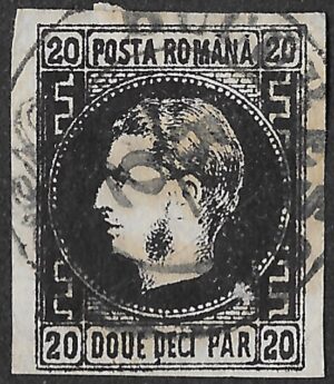 Romania. 1866. Prince Karl I. 20 Par. Black on rose/red. Mi 16 y | Type II. Cancelled. S79