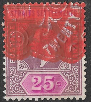 Straits Settlement. 1914. King George V. 25c. Dull Purple and Mauve. SG 205. Cancelled. S25