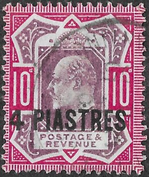 British Levant. 1902. King Edward VII — 4 PIASTRES on Great Britain 10d purple & red. SG 10b. Used, F/VF. No 16